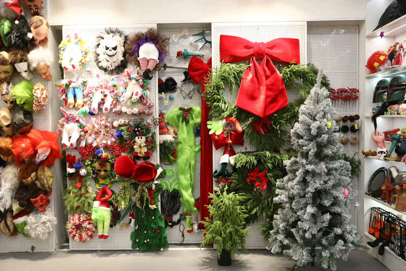 Christmas decorations and seasonal products displayed in the Qomoor showroom