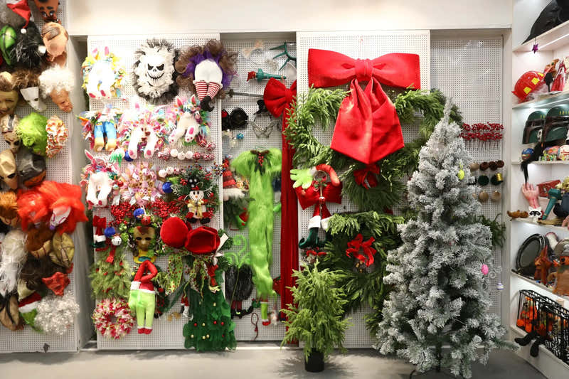 Christmas decorations and seasonal products displayed in the Qomoor showroom