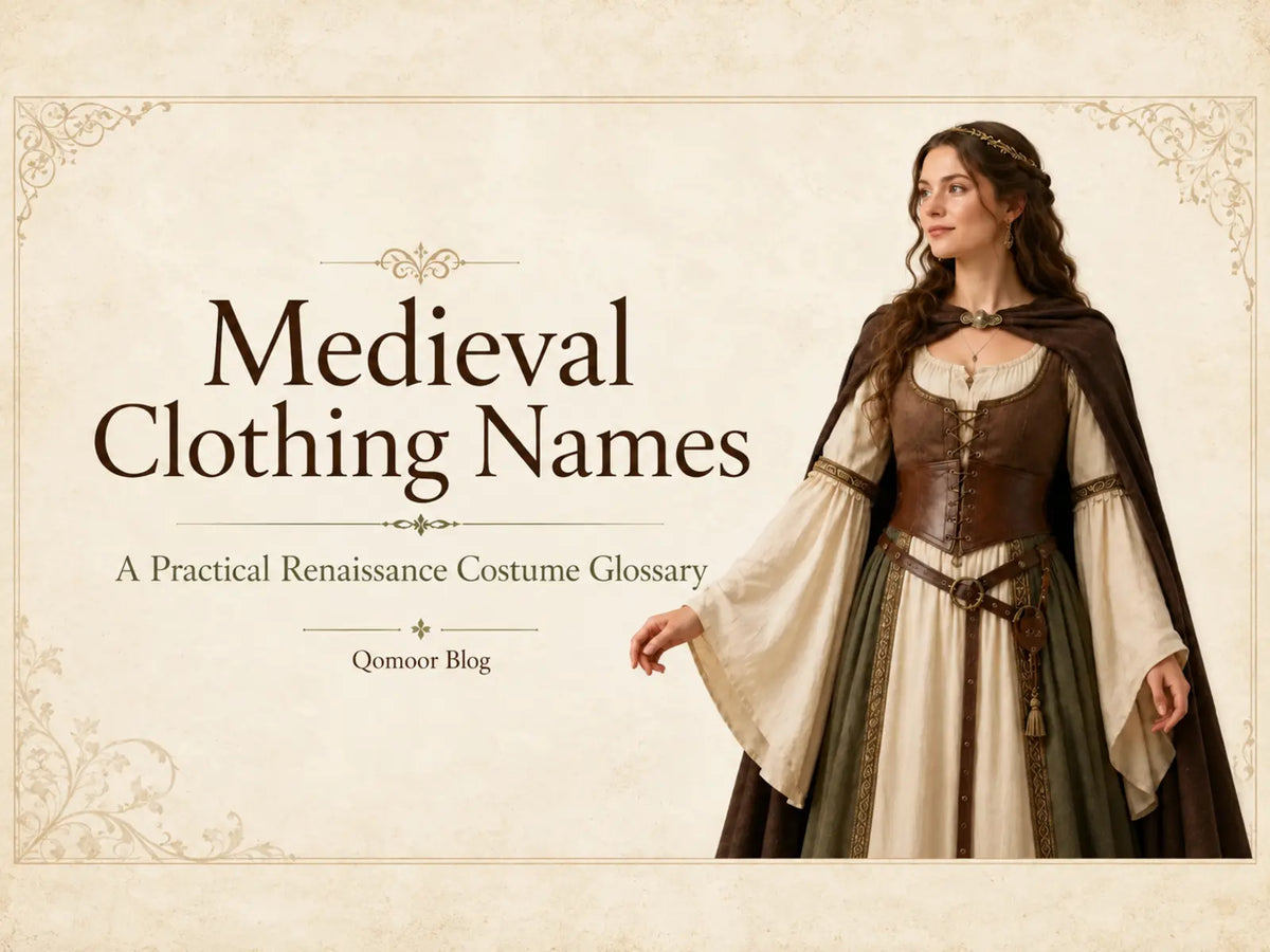Medieval Clothing Names glossary cover with a woman in Renaissance-inspired clothing and the full title visible