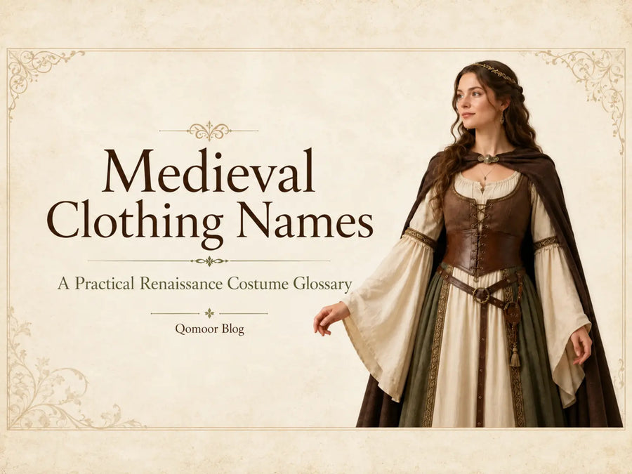 Medieval Clothing Names glossary cover with a woman in Renaissance-inspired clothing and the full title visible