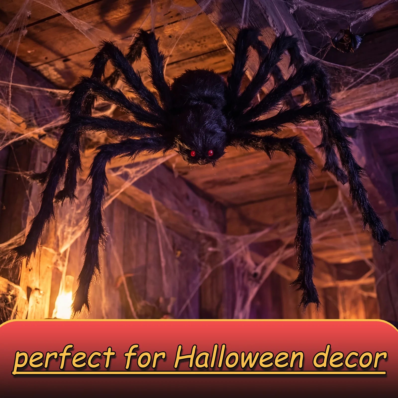 Feature graphic for the 75cm black spider decorations four-pack, highlighting visible design details and intended use.