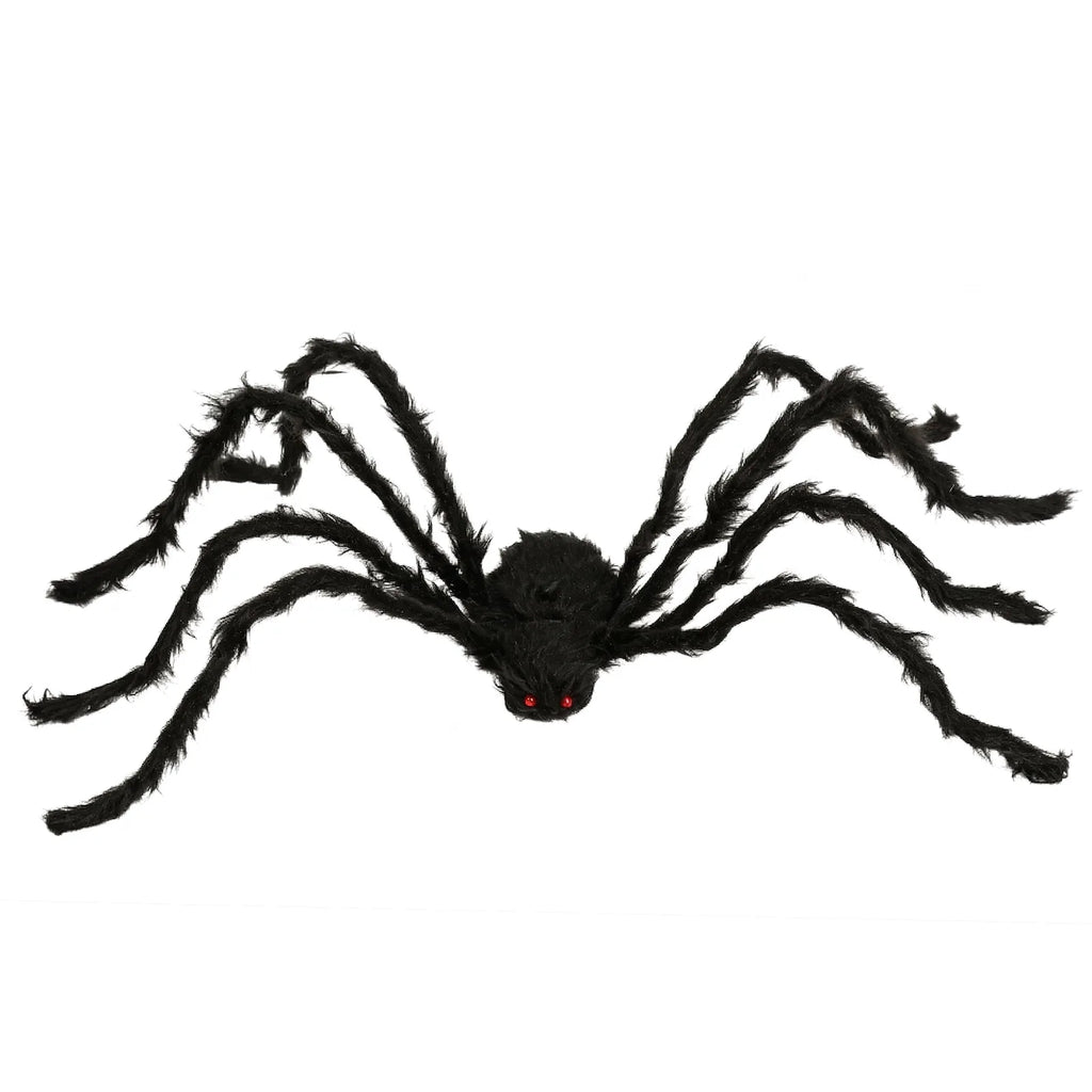Front view of the 75cm black spider decorations four-pack, showing its overall shape and visible design.
