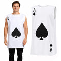 Ace of spades costume on a model with the playing-card tunic shown beside it.