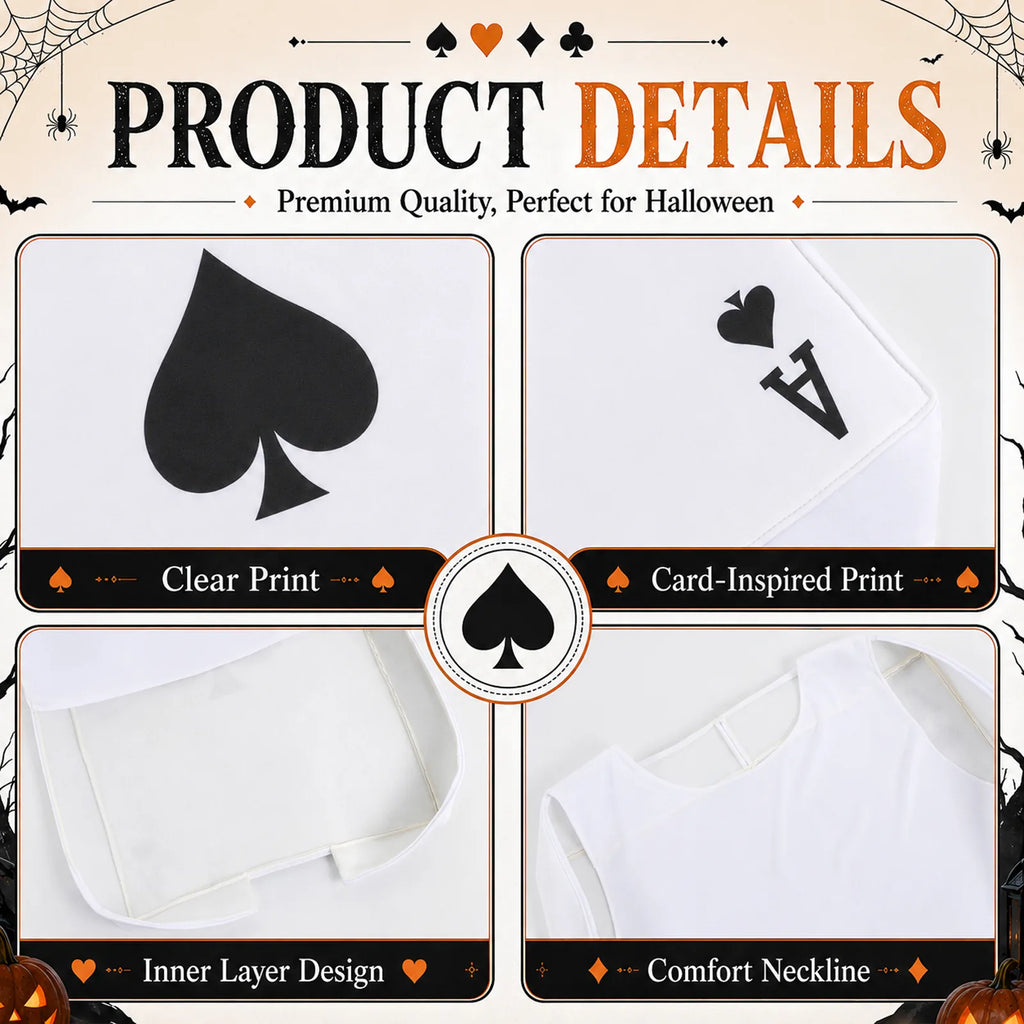 Ace of spades costume front artwork, neckline and printed design details.
