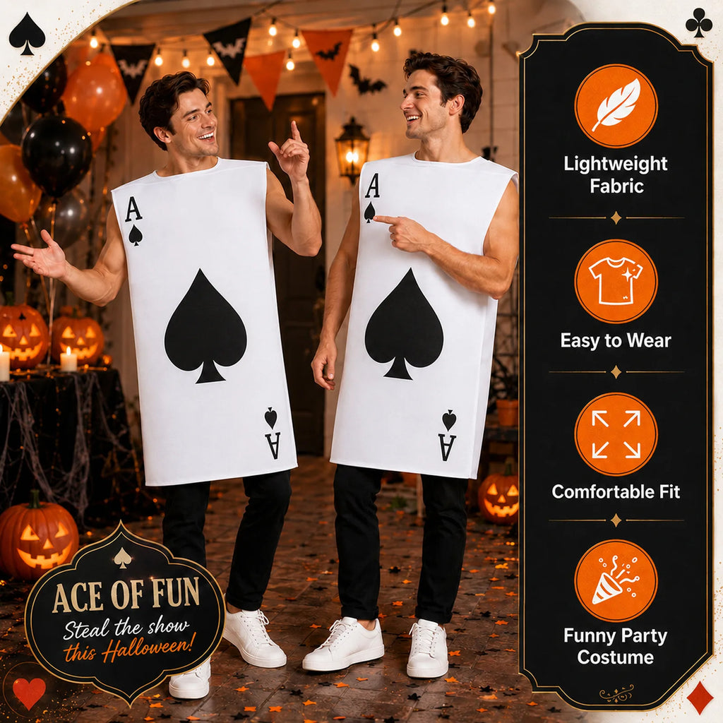 Close-up details of the ace of spades playing-card costume.