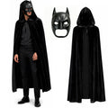 Batman-inspired adult costume with one black hooded vampire cape and one sculpted bat mask.