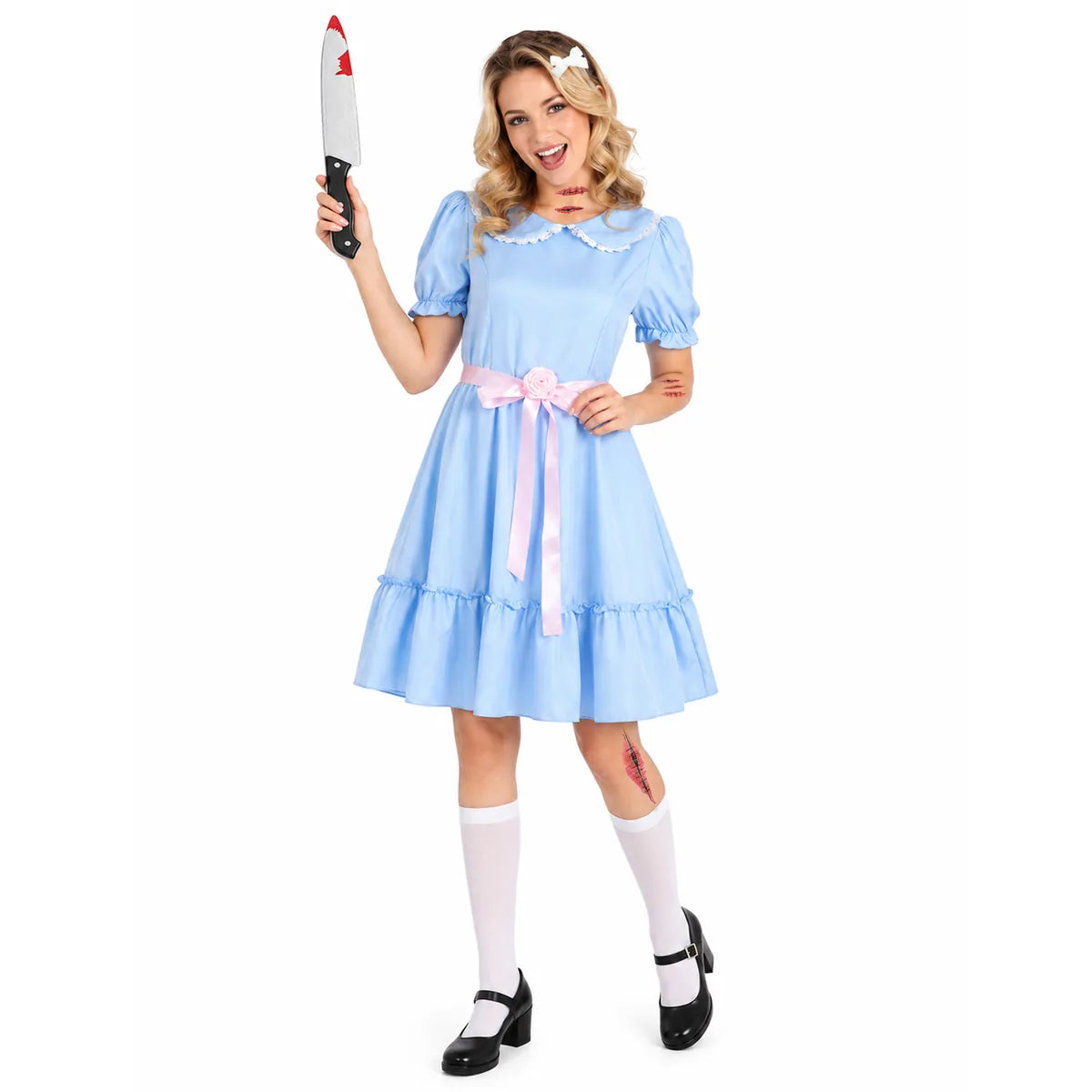 Adult light-blue creepy twin dress front model view