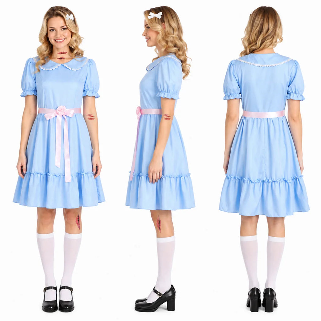 Adult creepy doll dress costume full-body pose