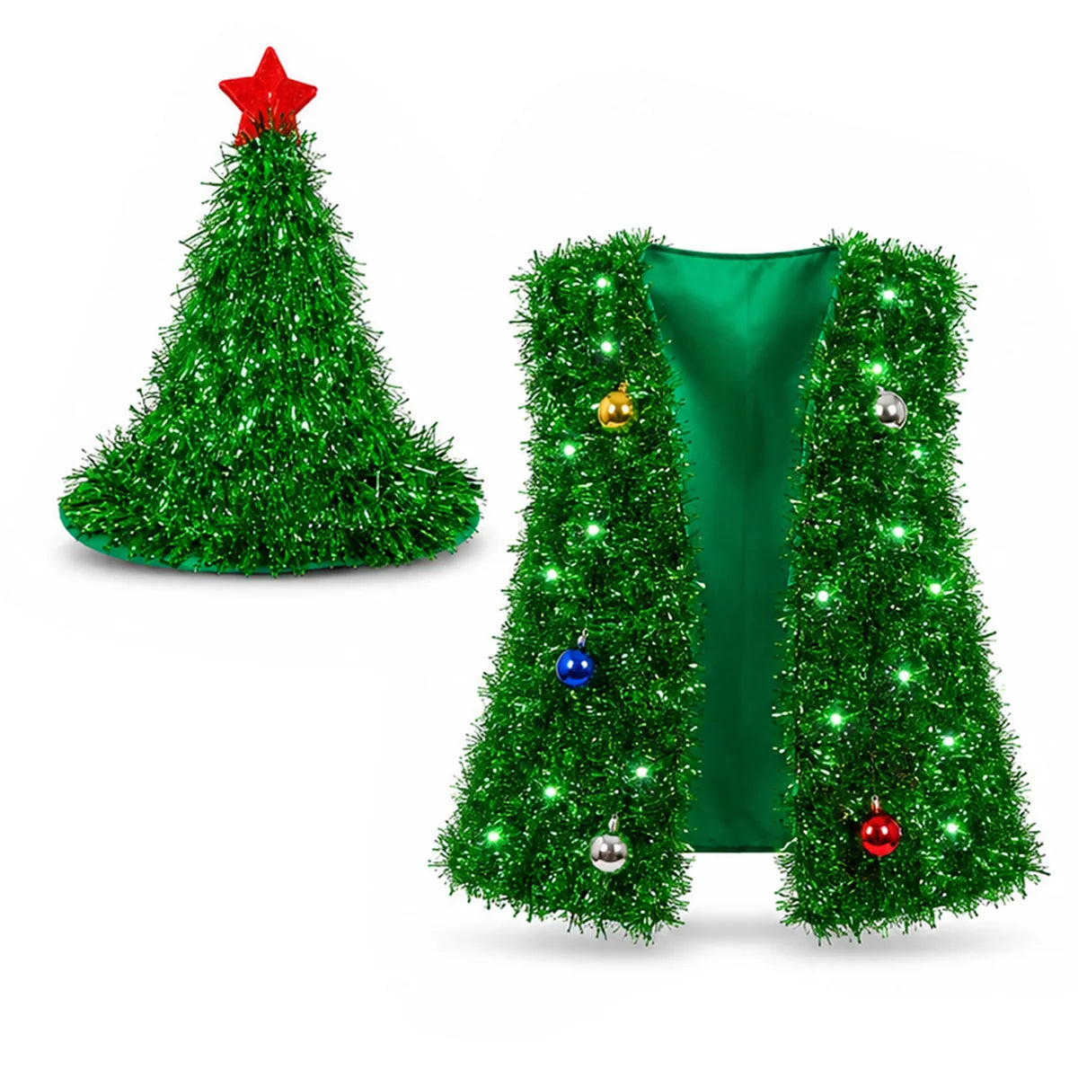 Adult Christmas tree vest and hat costume with LED lights image 3