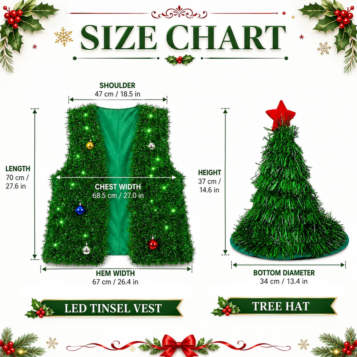 Adult Christmas tree vest and hat costume with LED lights image 5