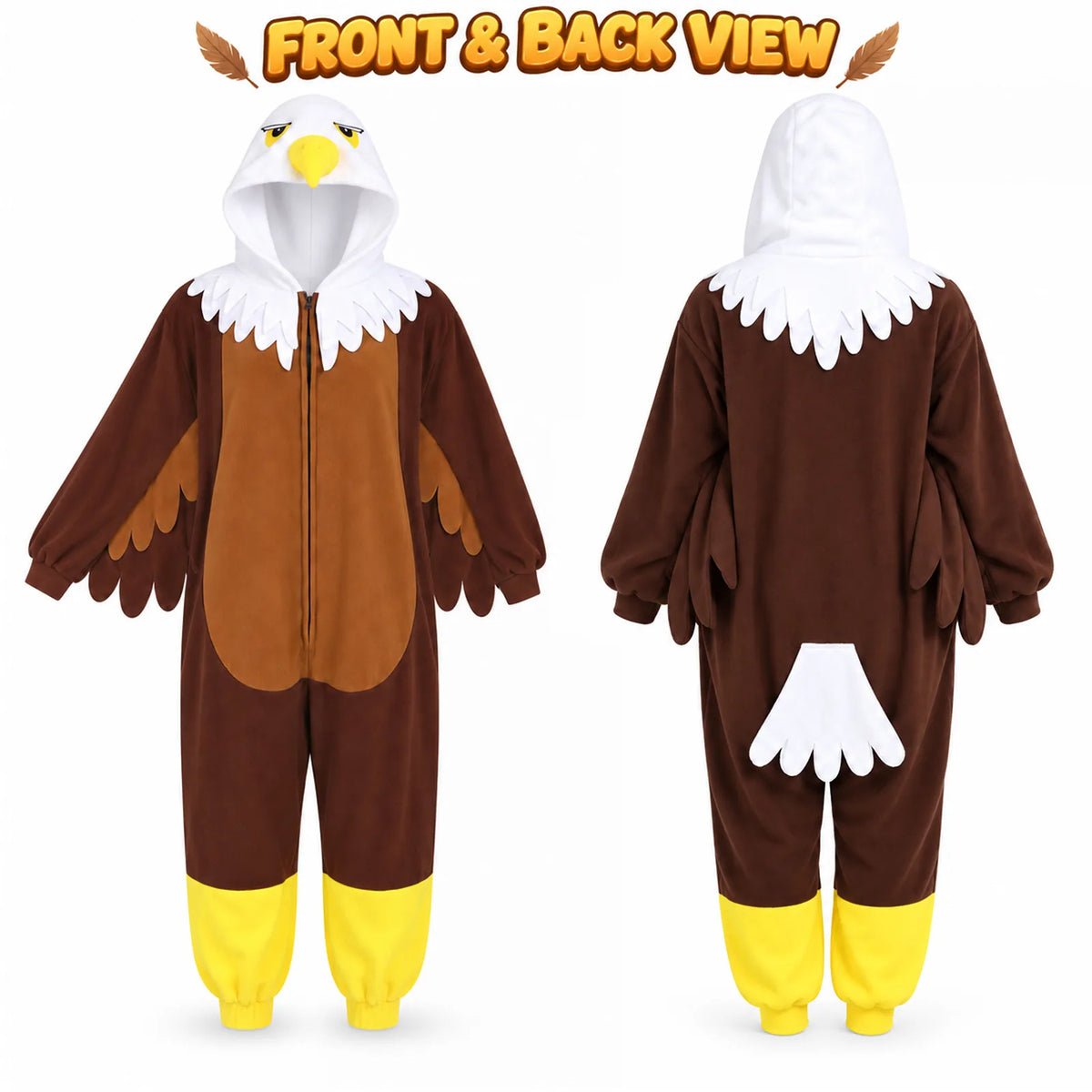 Adult Bald Eagle costume shown from the front and back with wing-shaped sleeves.
