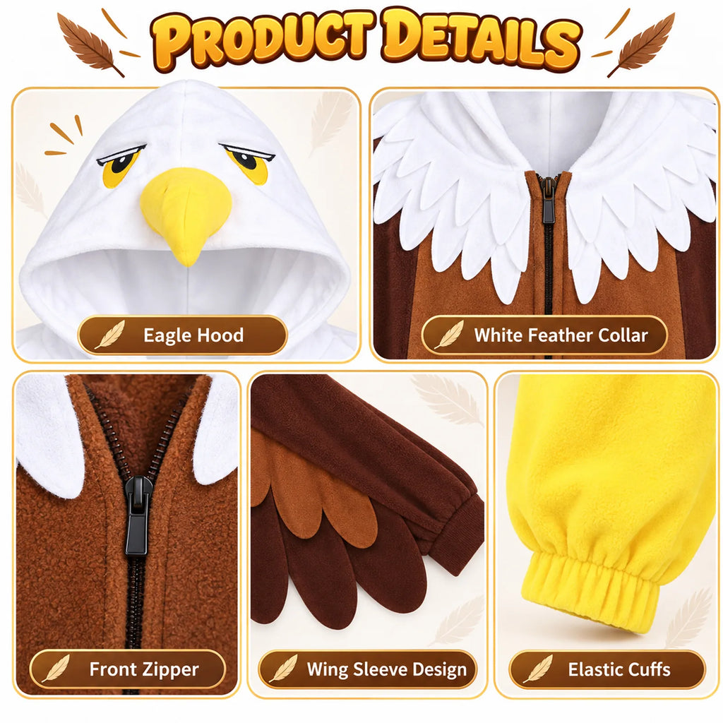 Close-up of the Bald Eagle hood, yellow beak, wing panels, and sleeve cuffs.