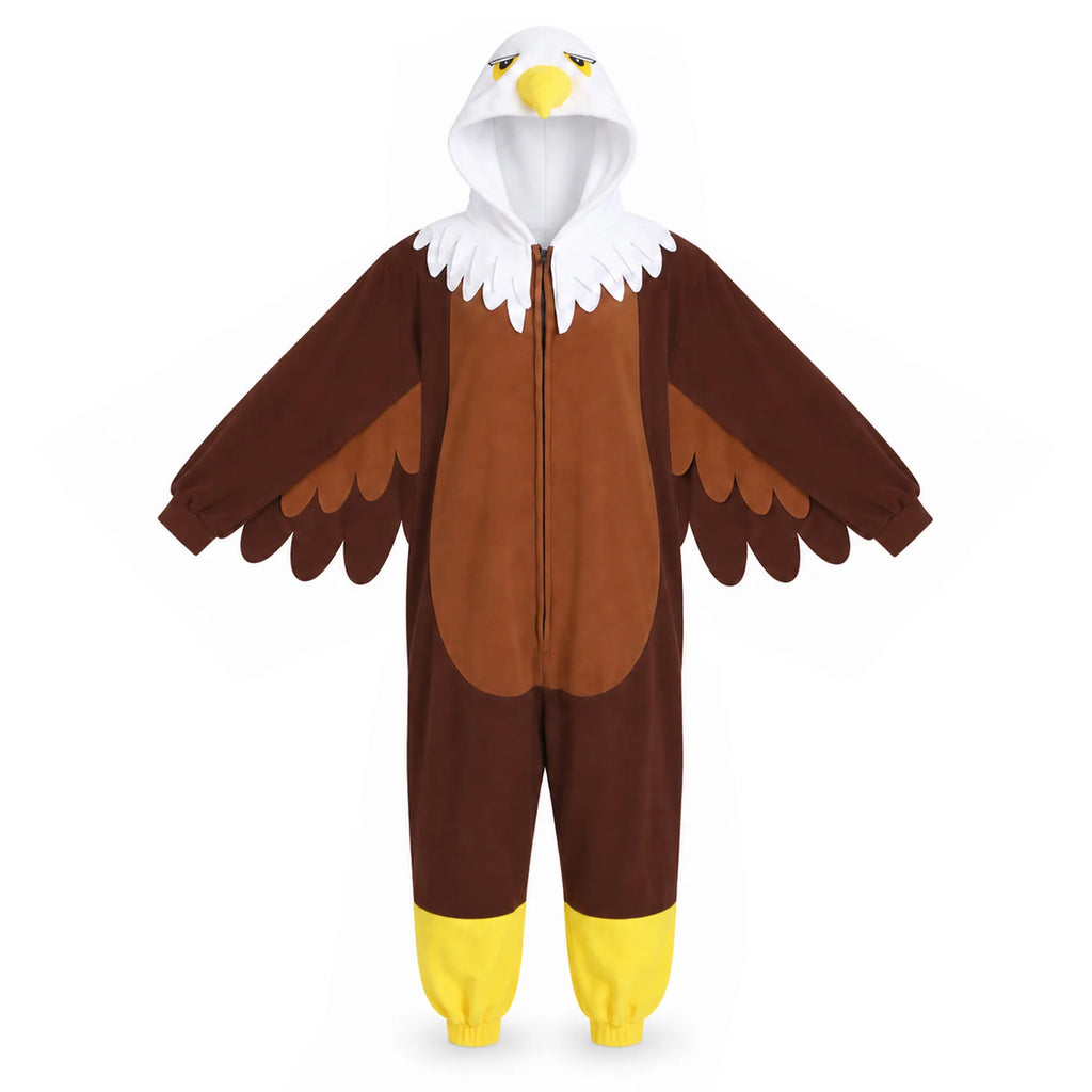 Adult Bald Eagle onesie shown with both wing-shaped sleeves spread wide.