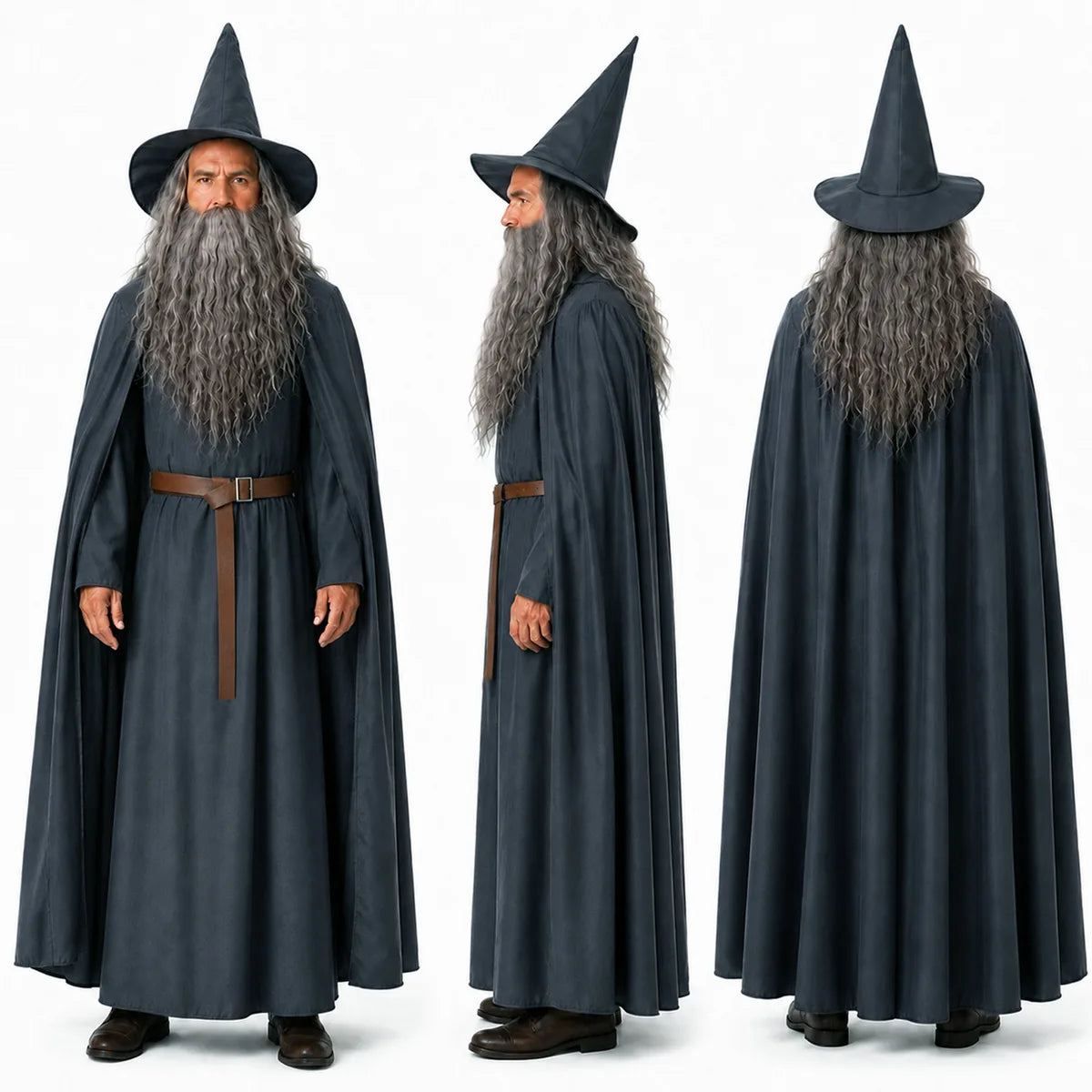 Adult gray wizard cloak costume back view