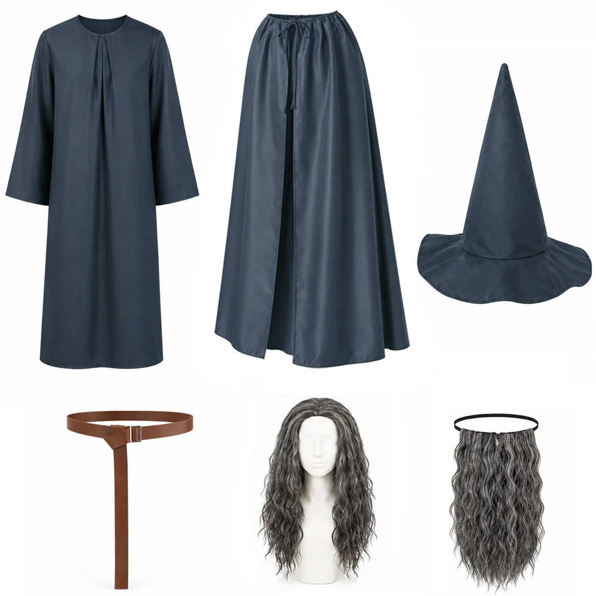 Gray wizard costume layered robe side view for adults