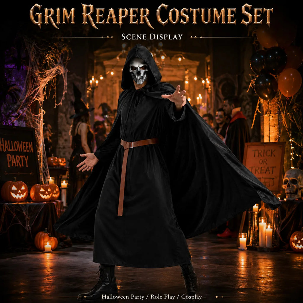 Adult grim reaper costume at Halloween party scene