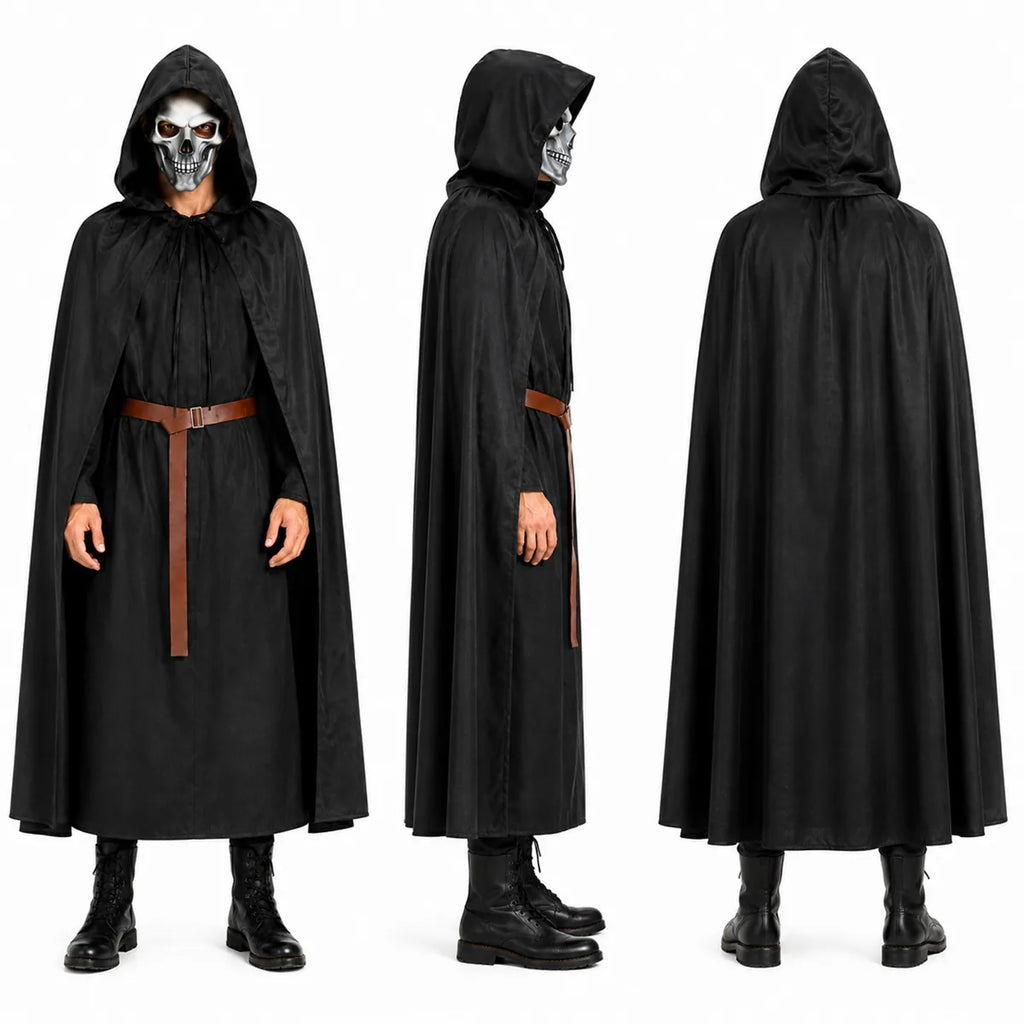 Adult grim reaper costume front side and back views