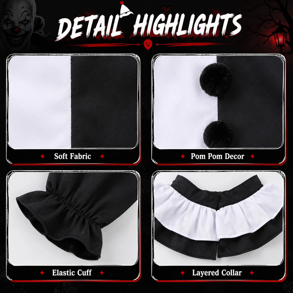 Adult Horror Clown Costume Set with Gloves, Prop Knife & Tattoos – fz-090402-3ptz-2xl-cos-2xl details.