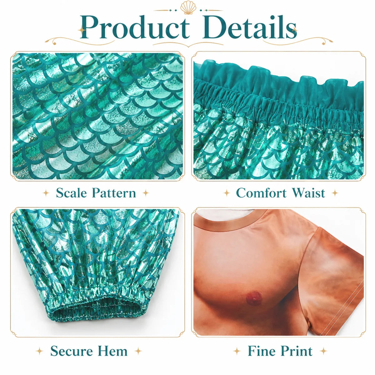 Teal scale-print pants elastic waist hem and muscle-print shirt details