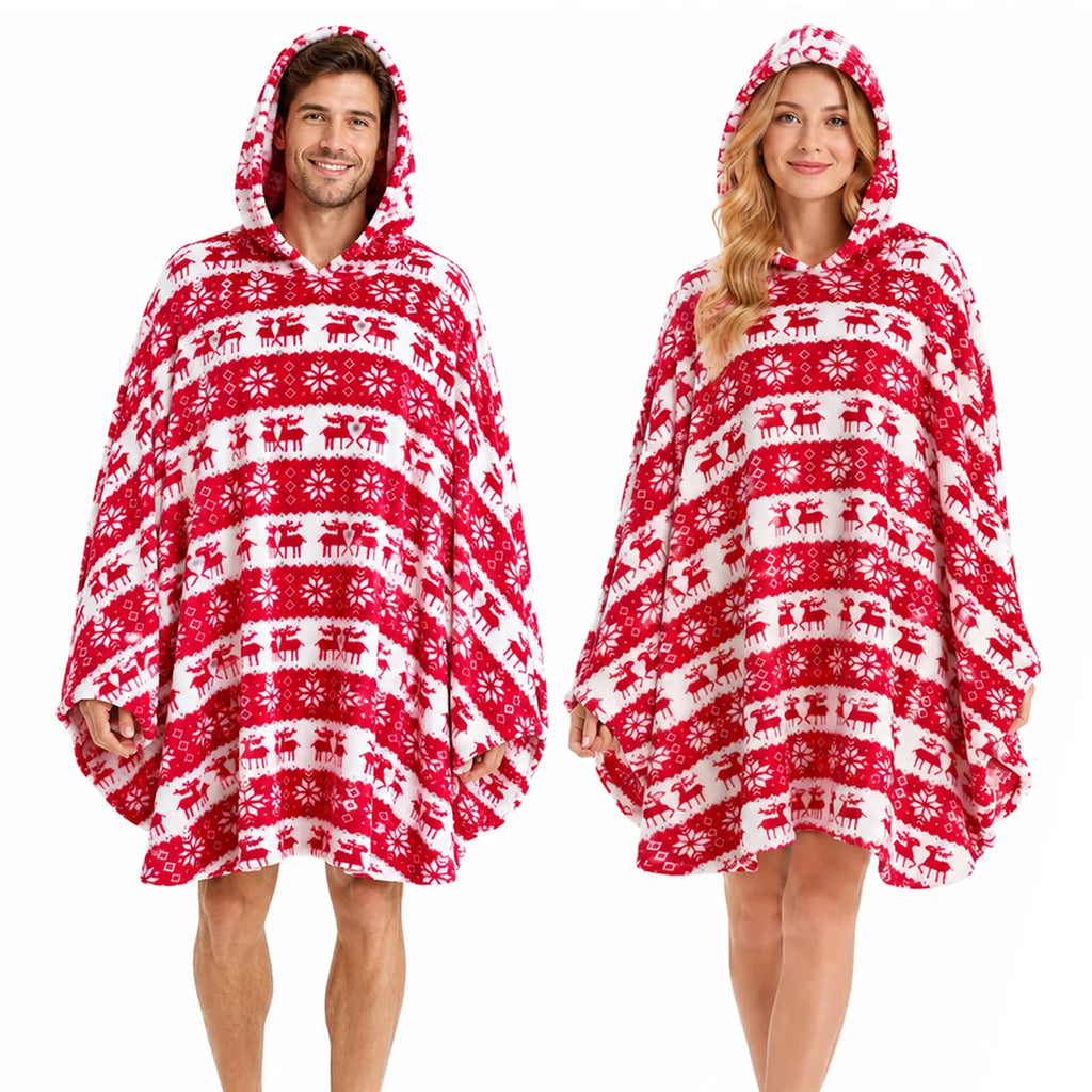 Adult red Christmas hooded wearable blanket front view