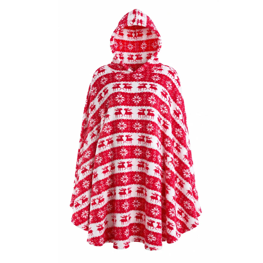 Red Christmas hooded blanket poncho rear view