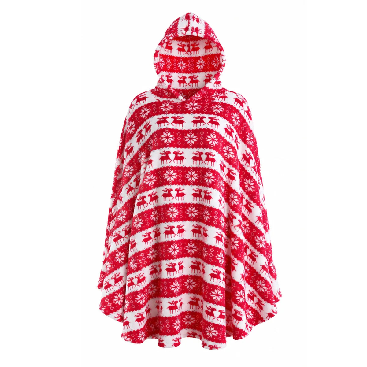 Red Christmas hooded blanket poncho rear view
