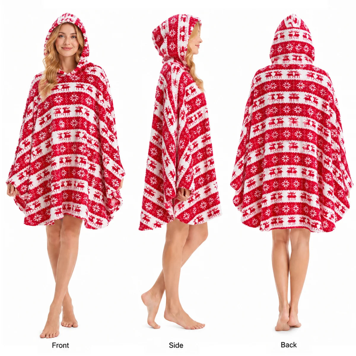 Adult red wearable blanket front side and back views
