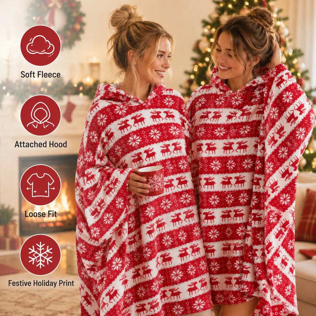 Red Christmas hooded blanket soft fleece and loose fit