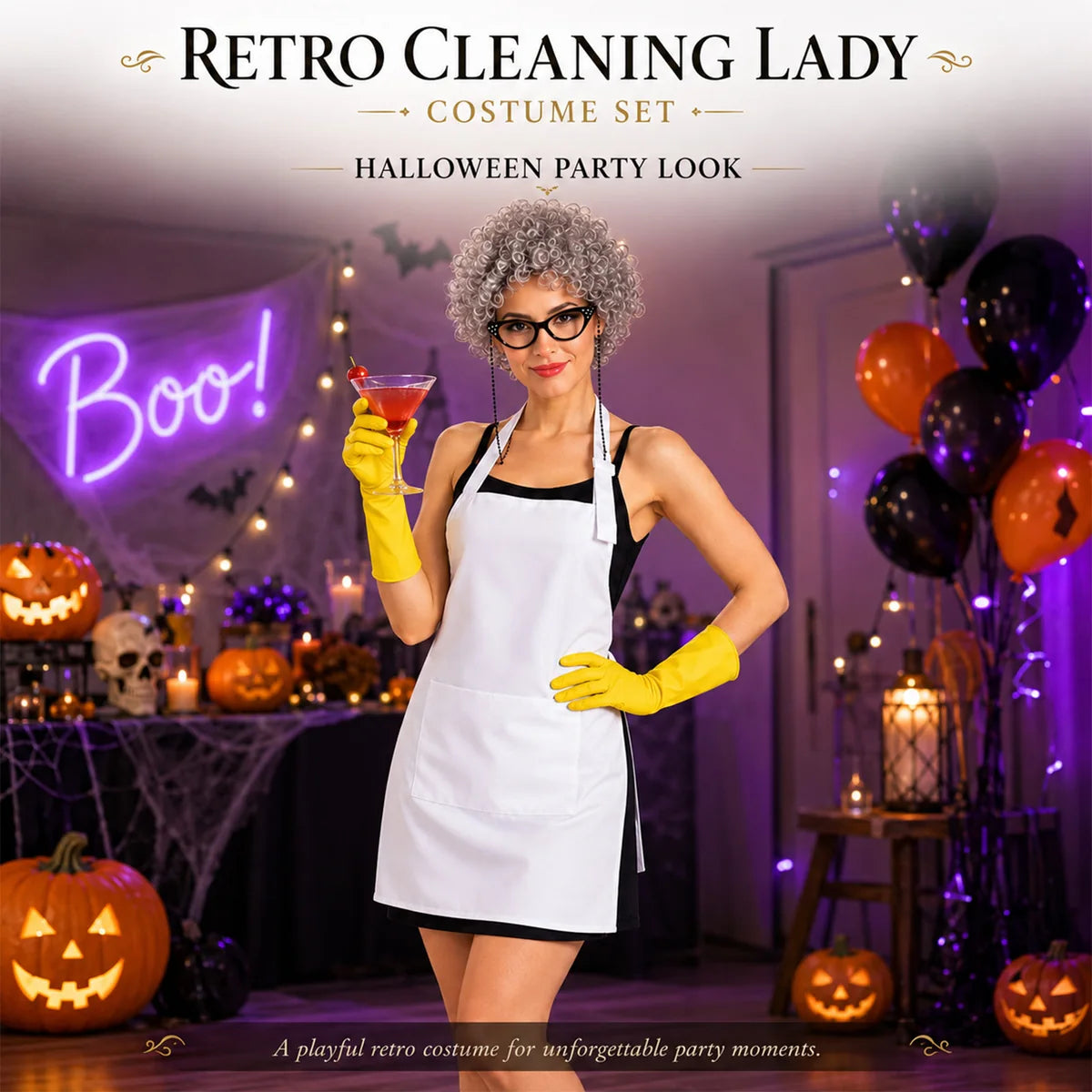 Adult retro cleaning lady costume at Halloween party