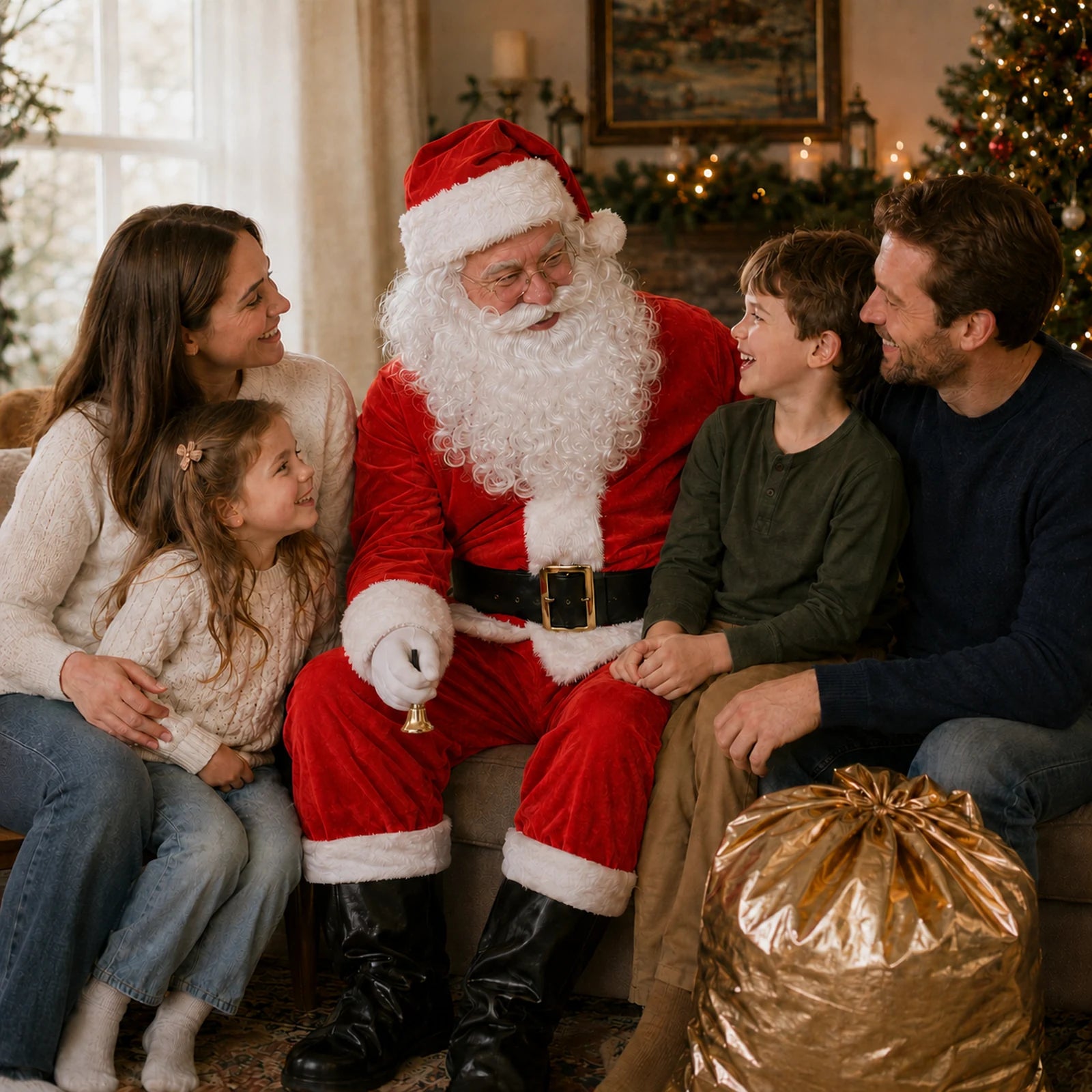 Adult Santa costume worn during a warm family holiday visit