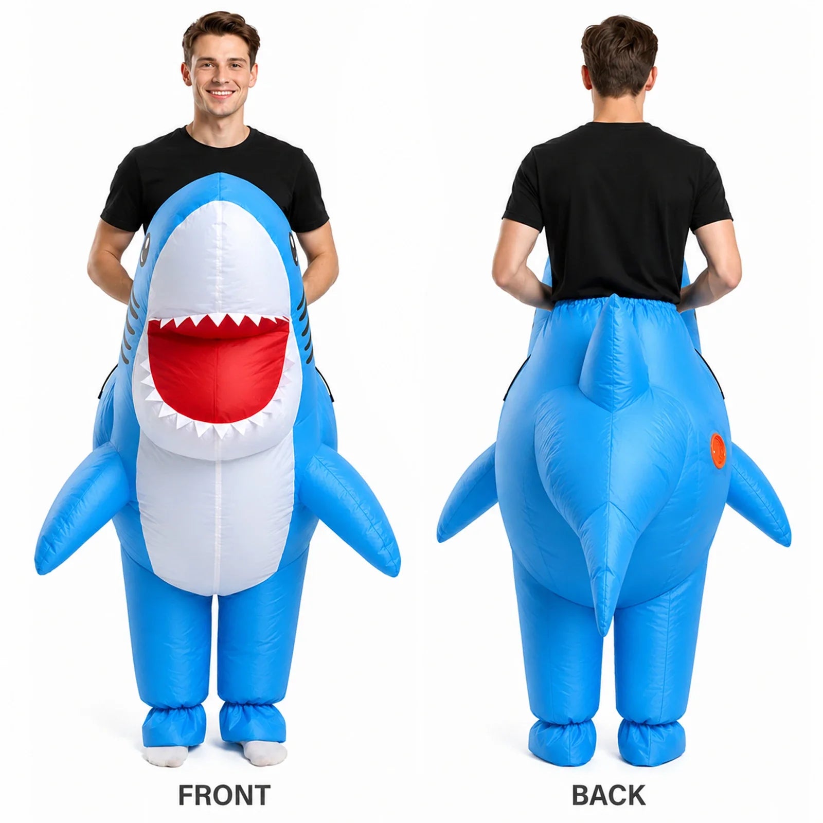 Adult Inflatable Shark Costume – Pink or Blue blue alternate angle 3