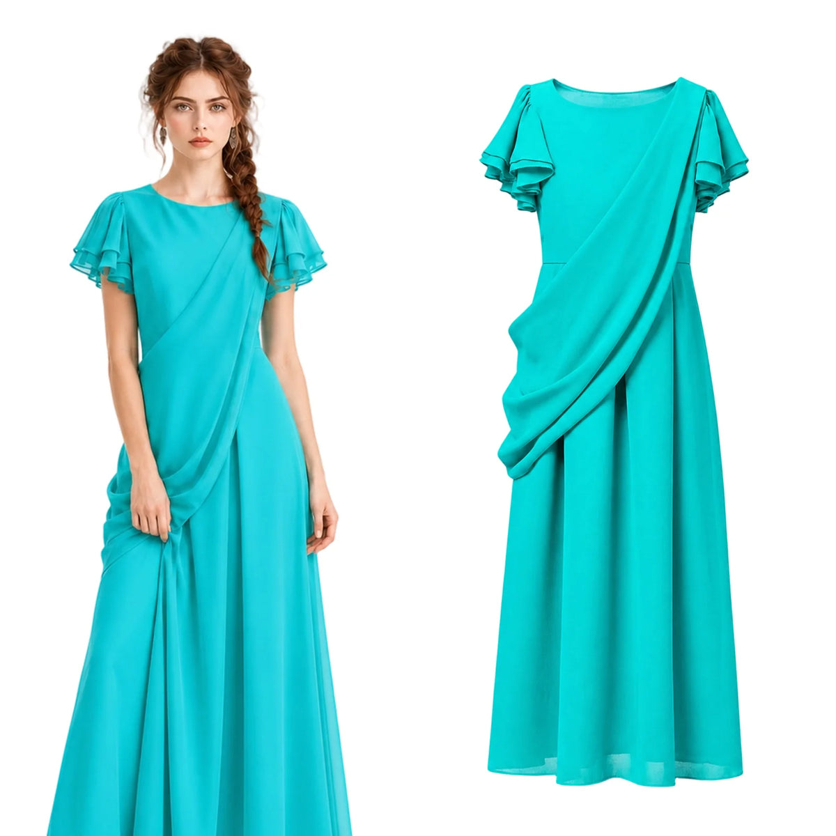 Adult Statue of Liberty costume turquoise draped gown front view