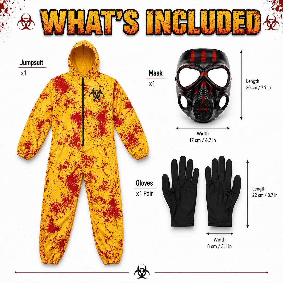 Yellow hazmat costume included jumpsuit mask and gloves