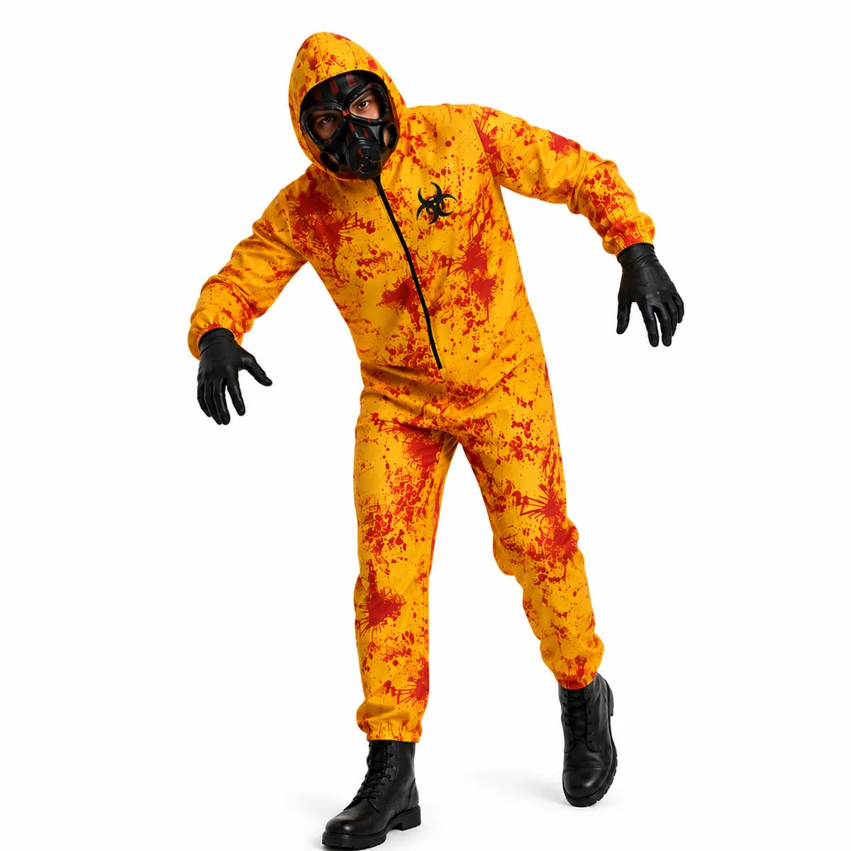 Adult yellow hazmat costume front standing pose