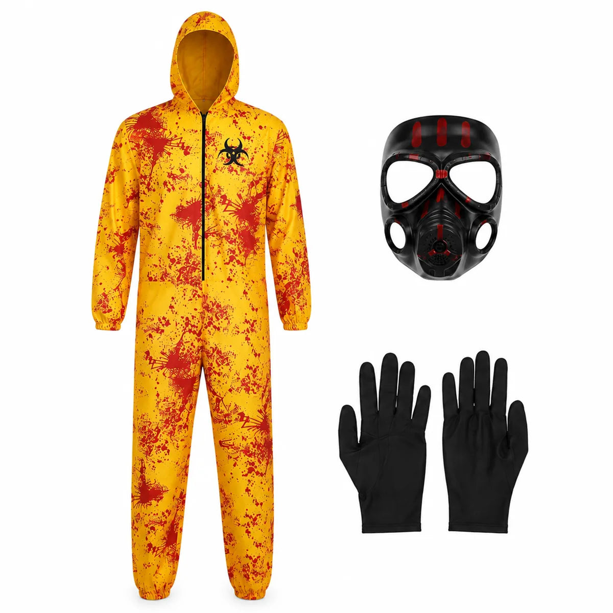 Yellow biohazard costume side and movement views