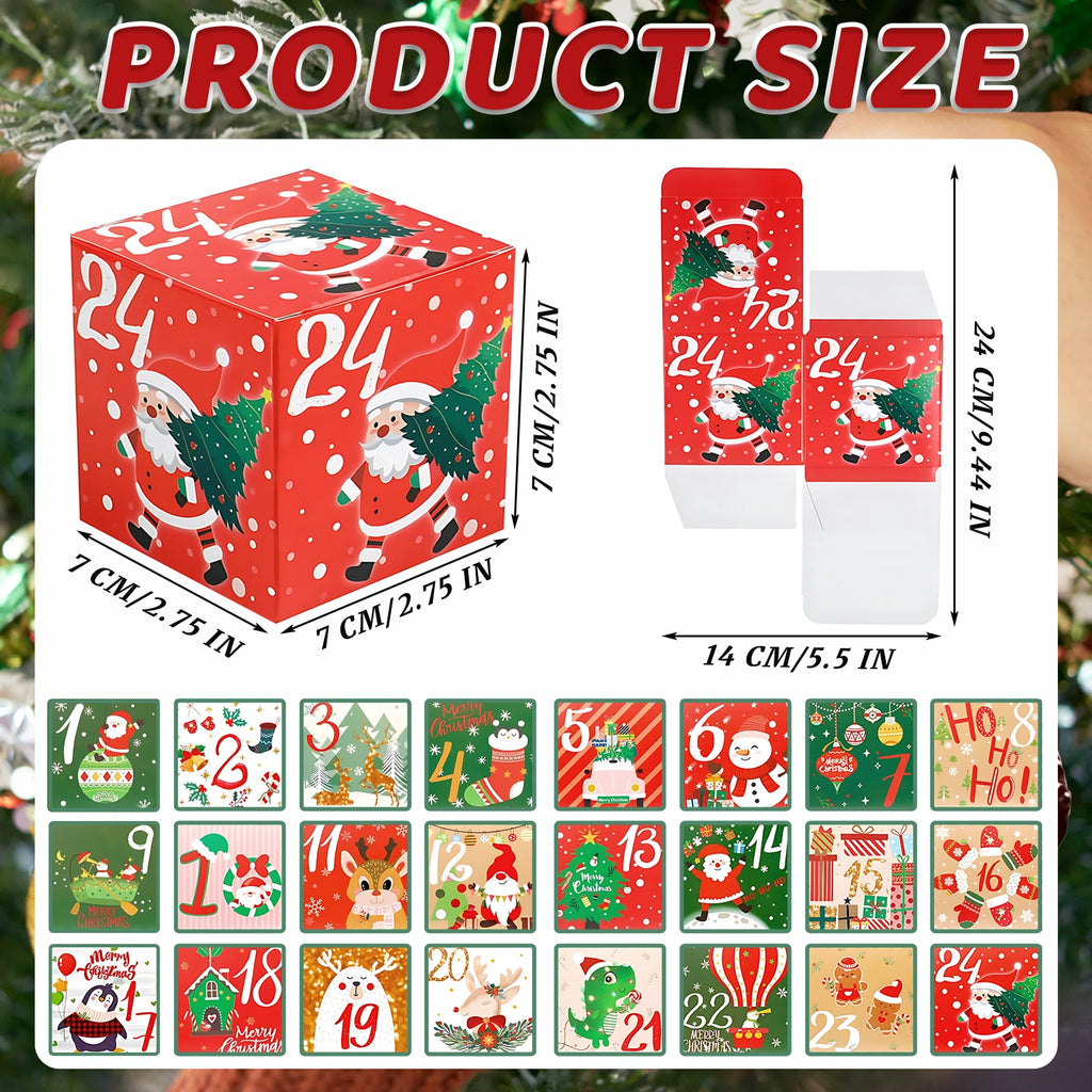 Christmas advent calendar box size diagram showing seven centimetre sides and the unfolded panel dimensions.