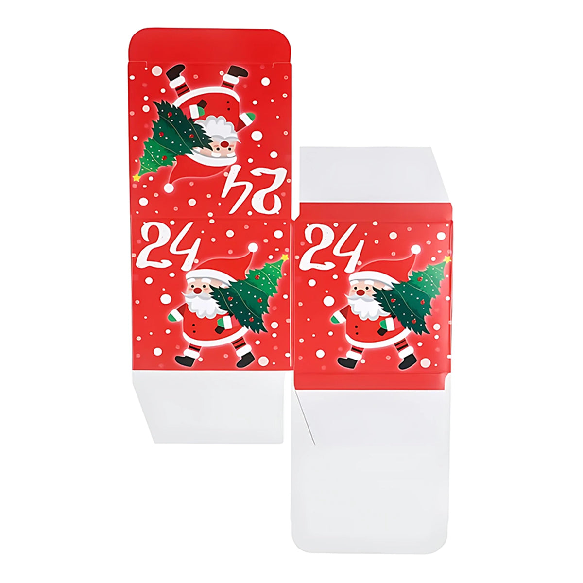 Unfolded numbered Christmas box panel showing its printed faces, creases and tuck-in flaps.