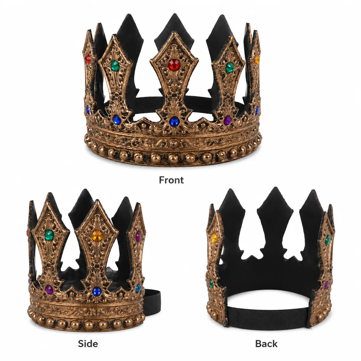 Multiple views show the front, side, and back of the costume crown.