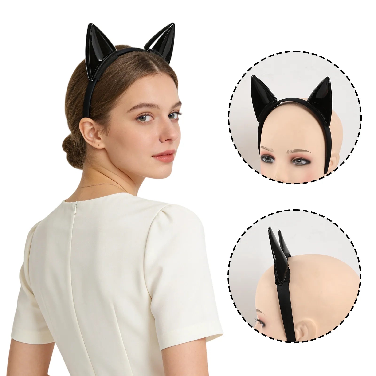 Back view of the black cat ear headband, showing the rear shape and visible construction.