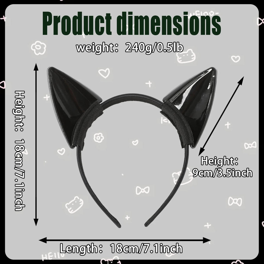 Dimension chart for the black cat ear headband, showing the listed product measurements and scale.