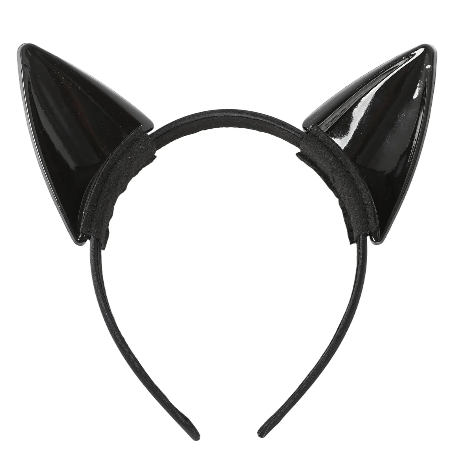 Front view of the black cat ear headband, showing its overall shape and visible design.