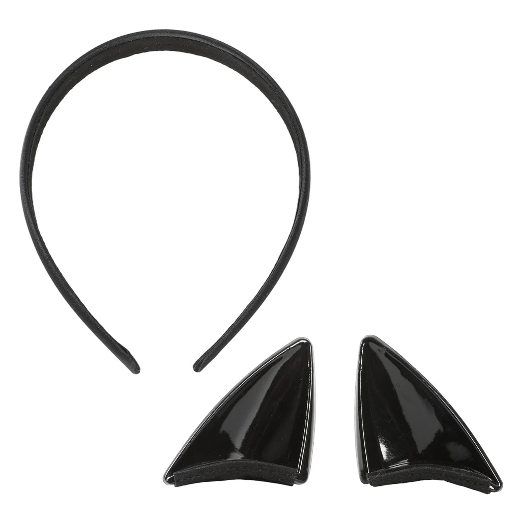 Multiple-angle view of the black cat ear headband, showing its shape from different sides.