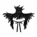 Black feather shoulder collar with layered feathers and ribbon ties.