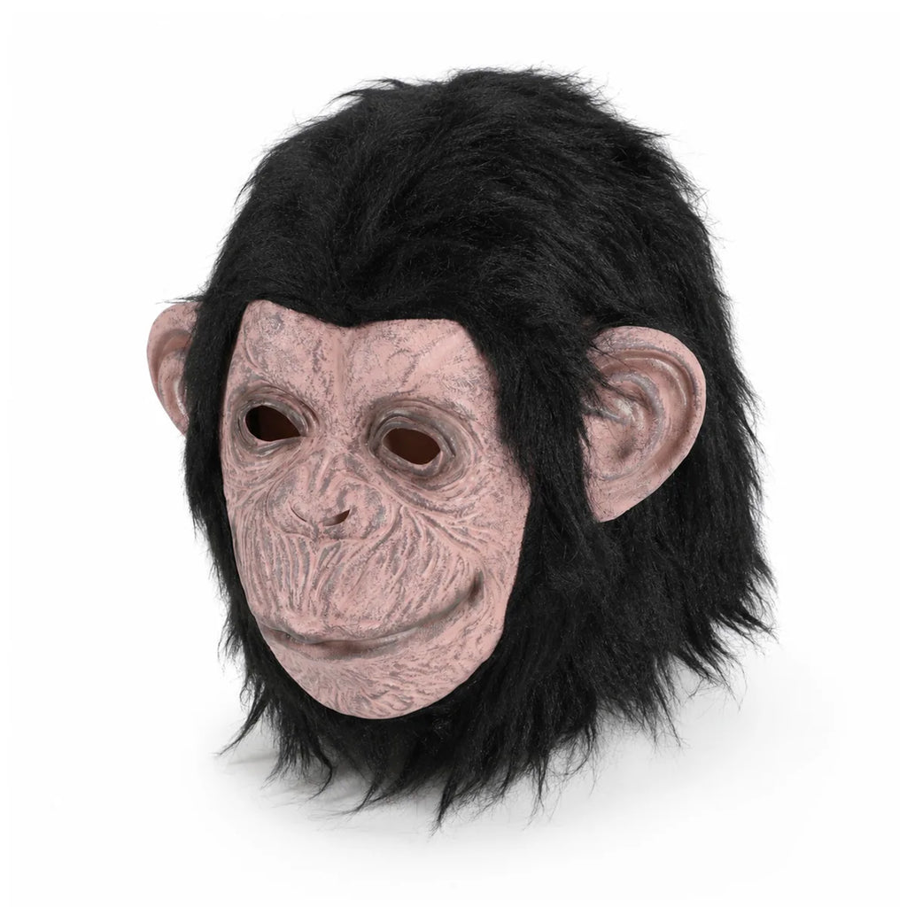 Back view of the black fur gorilla mask, showing the rear shape and visible construction.