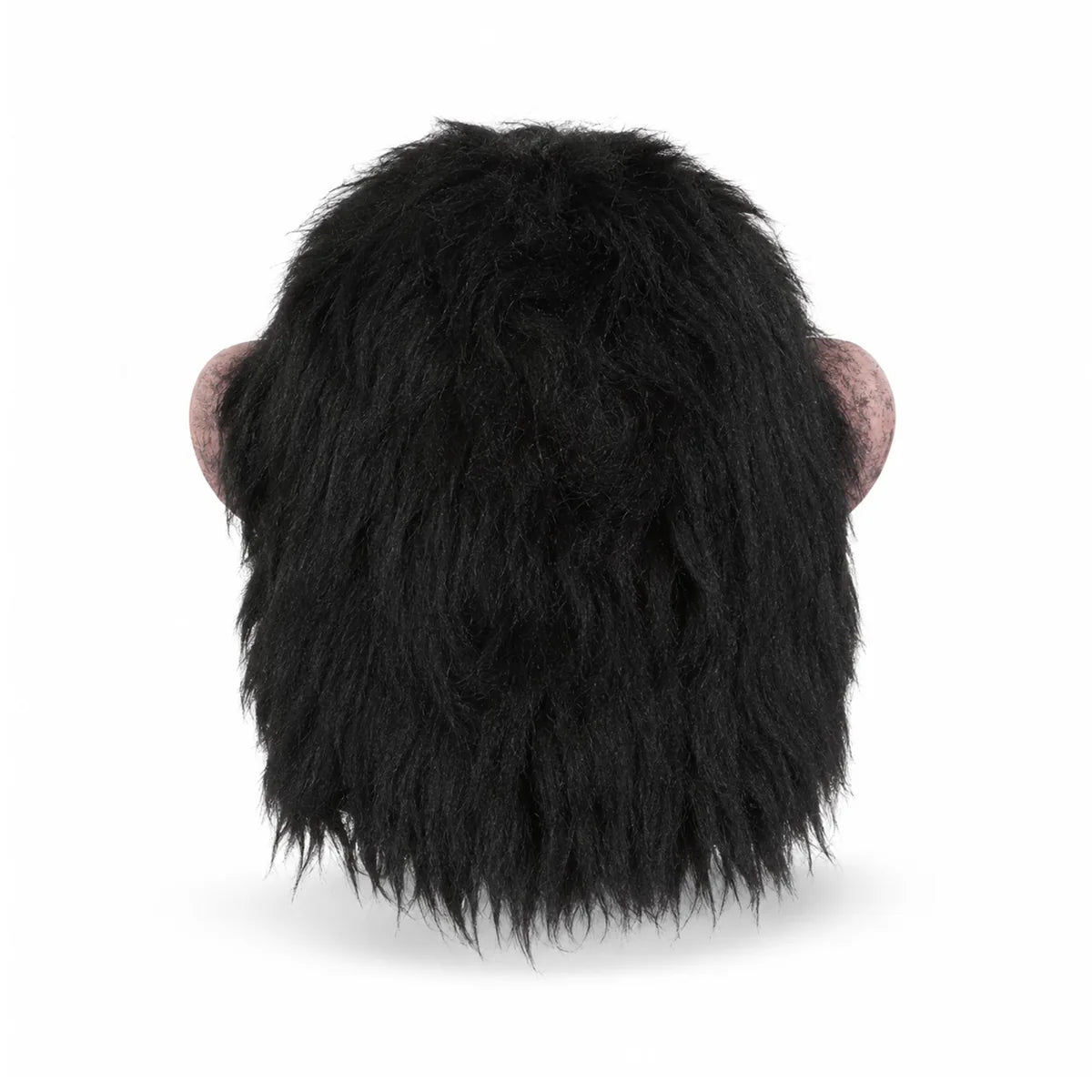 Multiple-angle view of the black fur gorilla mask, showing its shape from different sides.