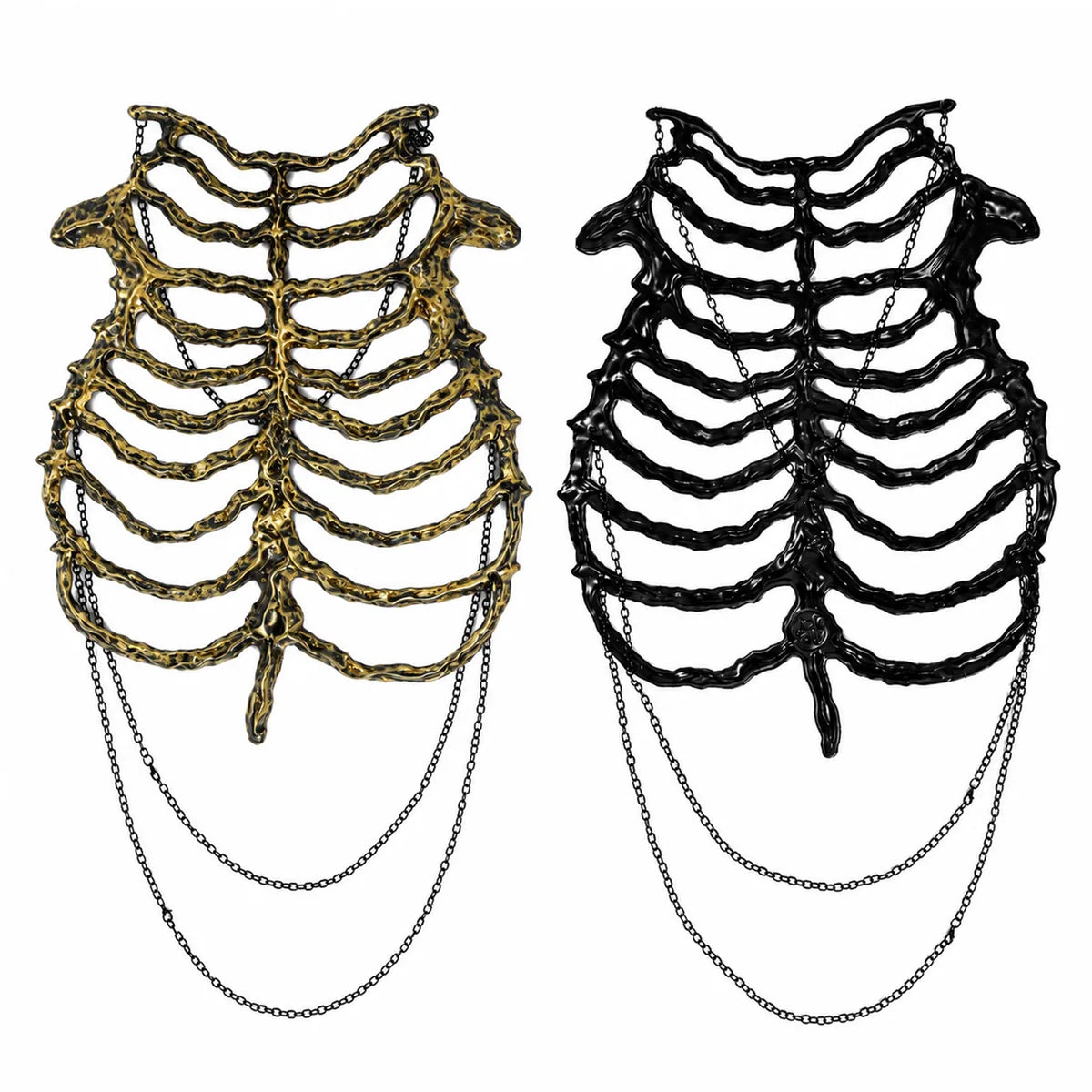 Back view of the black gold skeleton chest armor, showing the rear shape and visible construction.