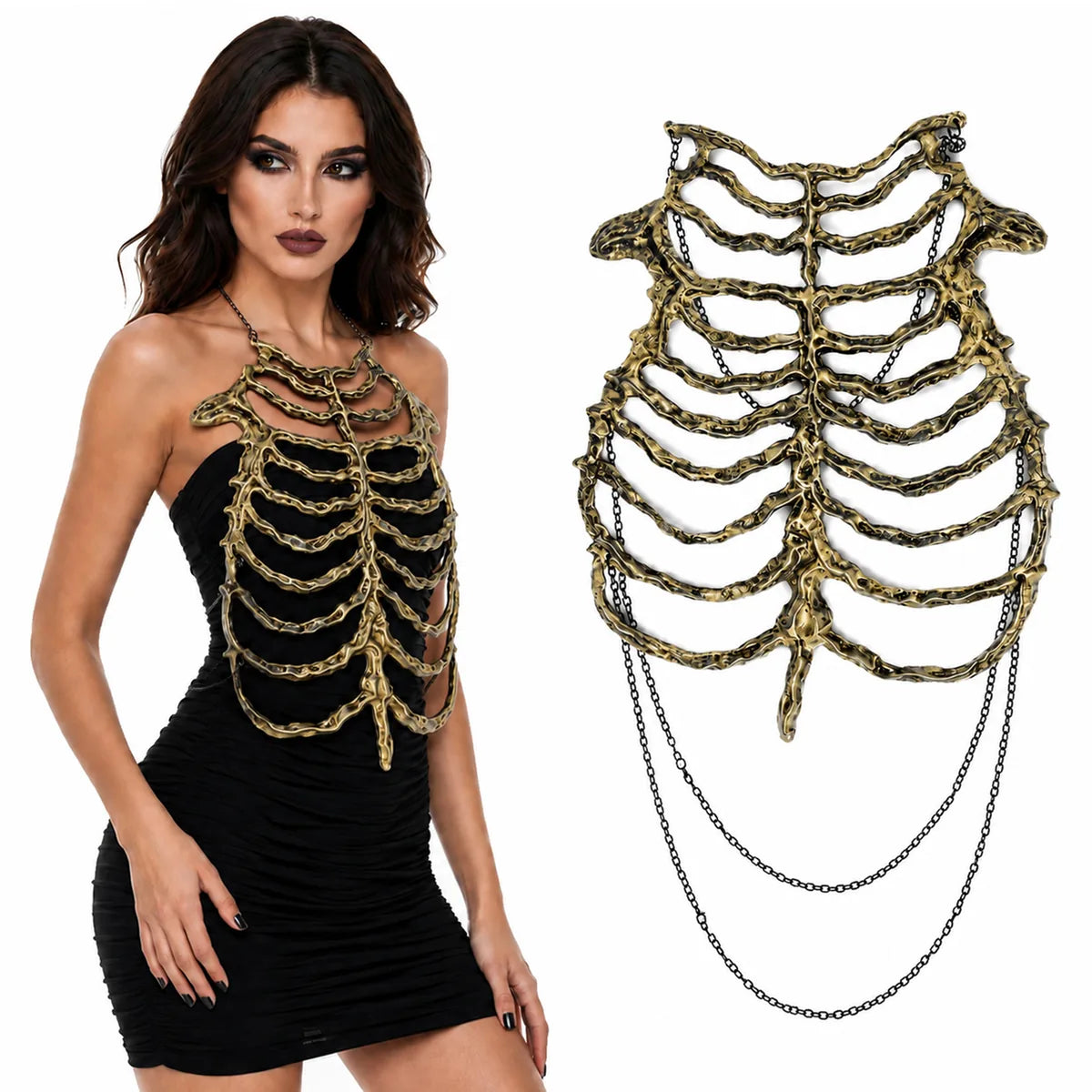 Front view of the black gold skeleton chest armor, showing its overall shape and visible design.
