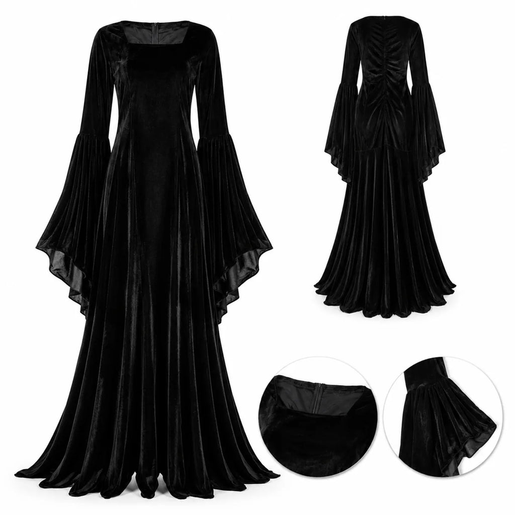 Black Gothic ghost bride dress front and back views