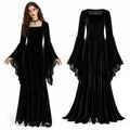 Women’s black velvet Gothic ghost bride dress with flowing bell sleeves
