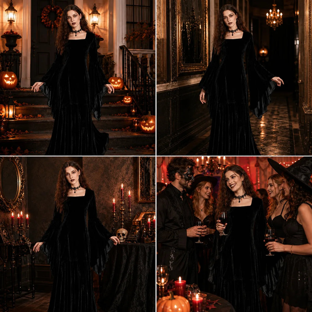 Black Gothic ghost bride dress for Halloween cosplay and parties